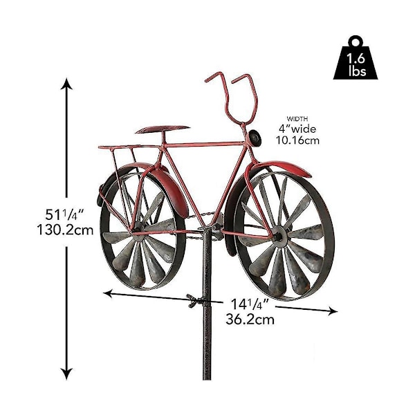 Rautainen tuuliviiri, 130 cm korkea polkupyörän tuuliviiri, pyörätelinekoriste, puutarhakoriste ulkokäyttöön