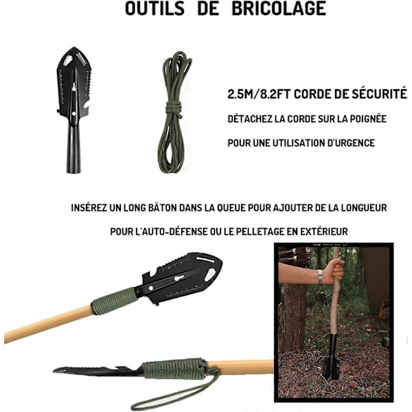 Silver Multifunktionell Campingspade, Mini Trädgårdsspade, 9 i 1 Campingverktyg, Rostfri Trädgårdsspade, Portabel Campingspade, Lämplig för