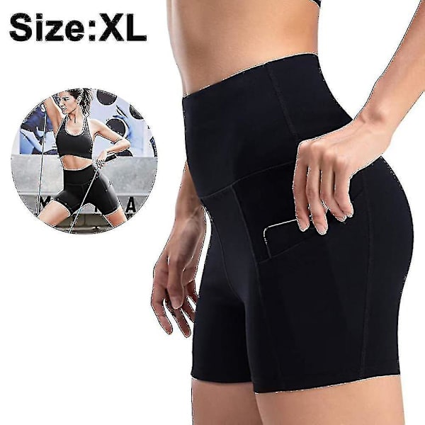 1 st Kvinnors yogashorts med hög midja med sidofickor Magkontroll black