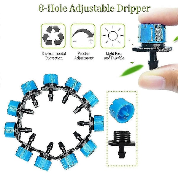 200 stk. 1/4 tomme Justerbart Mikro Drypvandingssystem Vandingssprinklere Anti-tilstopning Emitter Drypper Blå Haveartikler