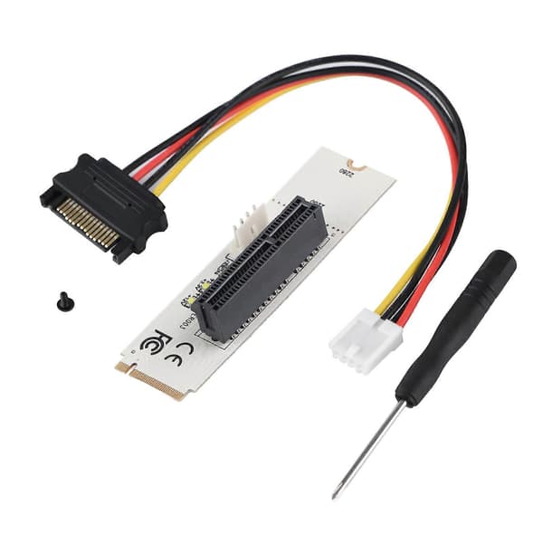 NGFF M.2 Key M til PCI-E Express 4X Riser-kortadapter m/ LED Spenningsindikator SATA Strømkabel