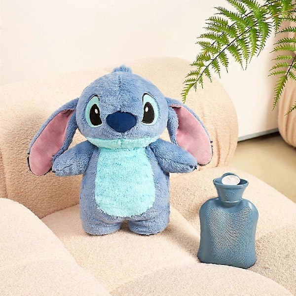 Plush termosflaska med söt Stitch-teckning, vinter, hem, vattenfyllning, handvärmare