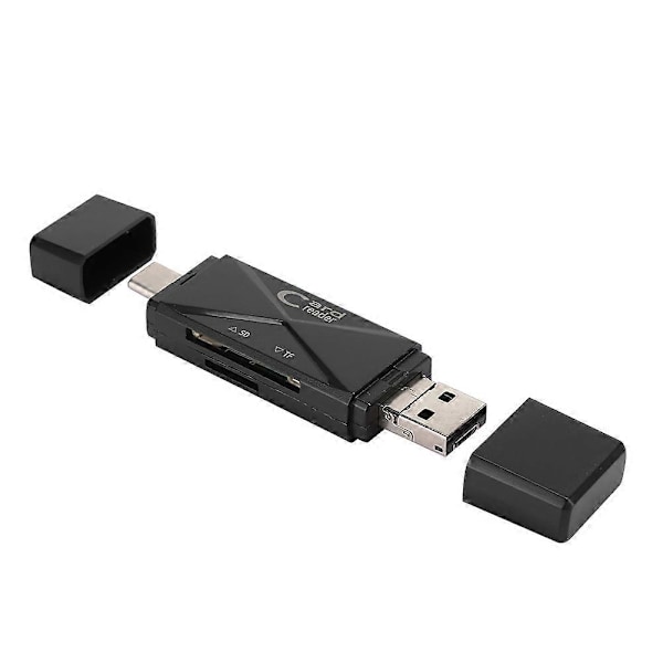Minneskortläsare Typ C OTG 5-i-1 USB 2.0 Kortadapter Multifunktion för Mobiltelefon (Svart 2.0)