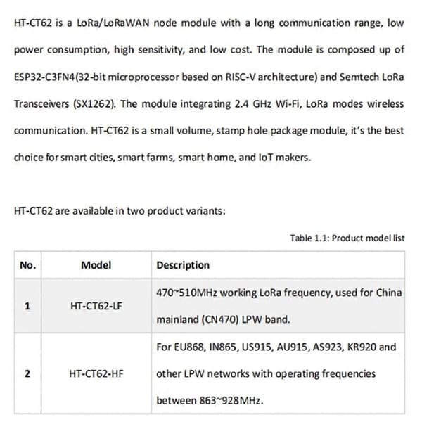 H ELTEC AUTOMATION HT-CT62 ESP32C3 SX1262 LoRa Node Modul Bluetooth LoRa LoRaWAN Node WiFi Trådløs