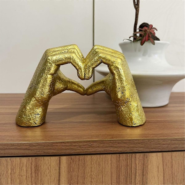 Hjerte Hænder Skulptur, Guld Stueindretning, Sød Gestus Hjerteformet Dekoration, Moderne Kærlighedsstatue