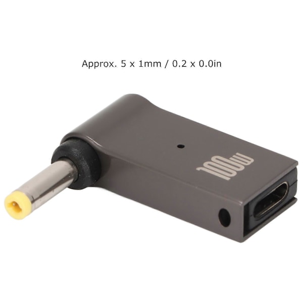 Type C Naaras Sisääntulo DC-adapteriin PD Pikalataus Siru Alumiiniseos Materiaali Kulmadesign 100W Kannettavan Tietokoneen Virtajohto 5x1mm