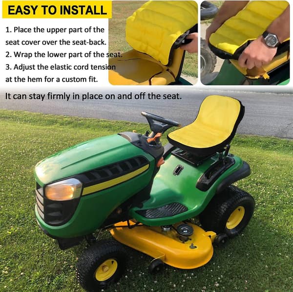 (Gul) Vadderat sätesöverdrag LP92334 för åkgräsklippare, John Deere-traktor & Gator, väderskydd