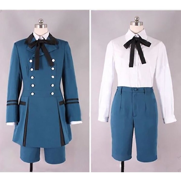 Ny svart Butler Kuroshitsuji Ciel Phantomhive Cosplay Kostym Aldult Aristocrat Blå Dubbelknäppt Lapel Uniform Set Och Peruker man M