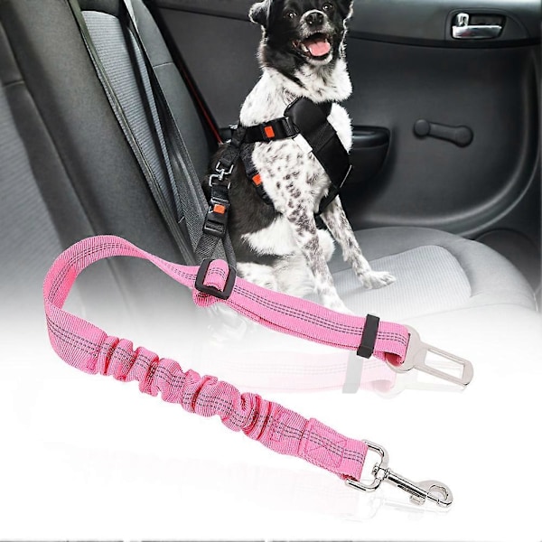 Justerbart Reflekterande Elastiskt Bilbälte för Hund och Katt (Rosa)