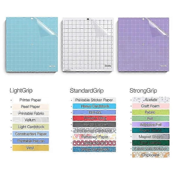 Ersättningsskärmatta kompatibel med Cameo 4/3/2/1 (3-pack 30,5x30,5 cm - Standardgrepp, Lätt grepp, Starkt grepp) Skär