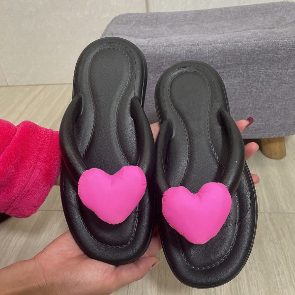 Regnbågsfärg Flip Flops Dam Ytterkläder Sommar Hjärta Strandsandaler Mjuk sula Tofflor Inomhus Paltform EVA Dam Skor Tofflor Black--A 36-37(23-23.5CM)