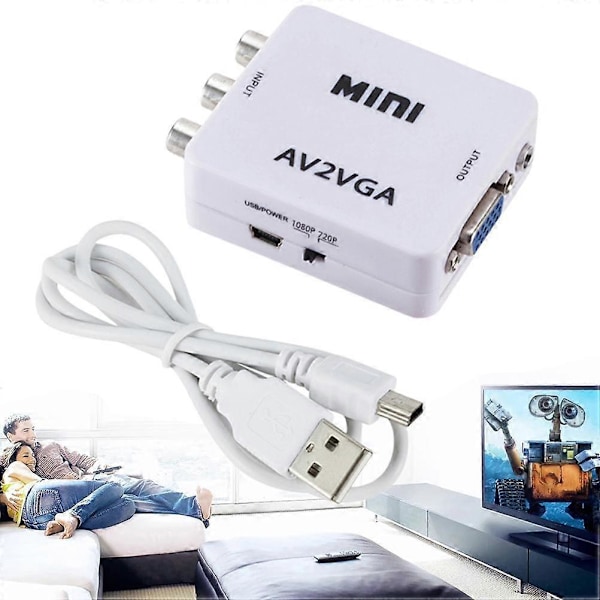 Mini High Definition AV til VGA Video Konverter Boks AV til VGA Video Adapter Audio Konverter