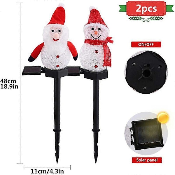 Vinterkampanj, Utomhus Solcellsträdgårdslampa, 2 Stycken Dekorativa Solcellslampor Utomhus Jultomte och Snögubbe Solcellslampa Utomhus Solcellslampor fo