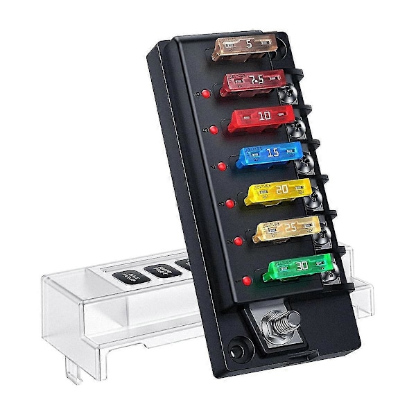 12V Säkringshållare, 6-kretsbladssäkringsbox-kit med LED-indikator, ATO-bladssäkringshållare med lock, säkringspanelreläbox-kit