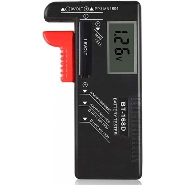 Digital batteritester. Universell batteritester. Egnet for AA, AAA, CD, PP3, 9V og 1,5V batterier.