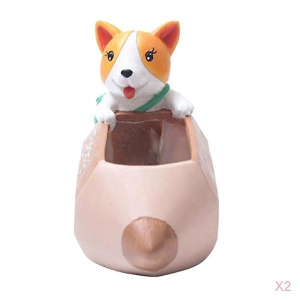 2x Kreativ Resin Sukkulentepotte Have Plantekasse Corgi Statue Boligindretning Blyant