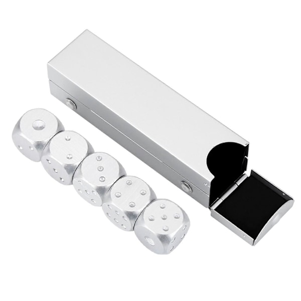 5 st Aluminiumlegering Bordsspel Poker Spel Tärningsset med Förvaringslåda (Silver Rektangulär Låda)