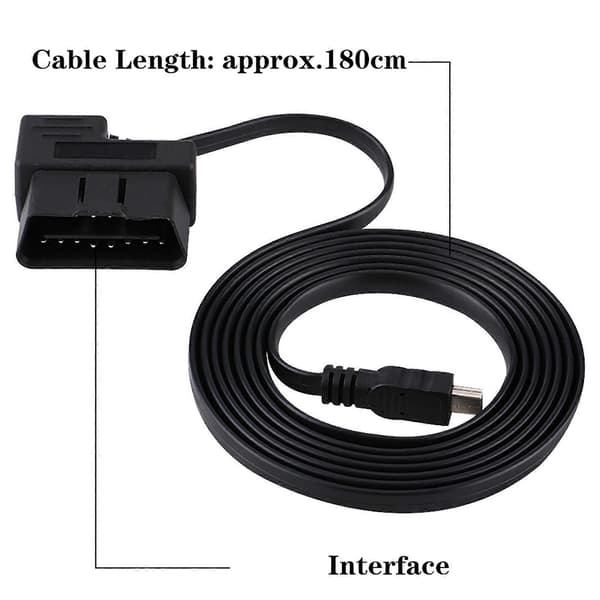 180cm Bil OBDII OBD2 EOBD 16pin Diagnostisk Skjøteadapter til Mini USB-kabel