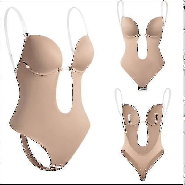 Tflycq Kvinnor kastar djup V-ringad Body Shaper Axelbandslös Rygglös Body Shapewear U Plunge Seamless String beige M