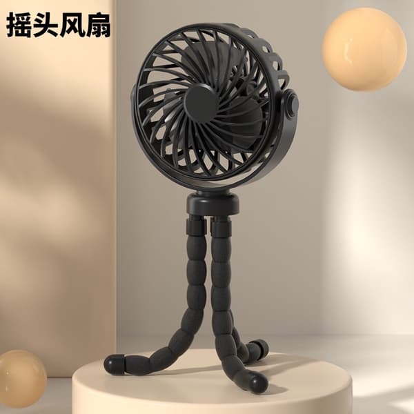 Blæksprutteventilator Klapvogn Oscillerende Ventilator Håndholdt Ventilator Multifunktionel USB Genopladelig Miniventilator Black 3