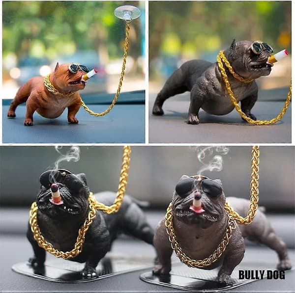 Bilpynt Ornamenter Cool Hund Instrumentbræt Bully Hvalpefigur (Grå)