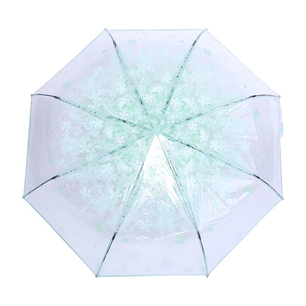 Vikbart transparent paraply, mode prinsess paraply, körsbärsblom # ljusgrön