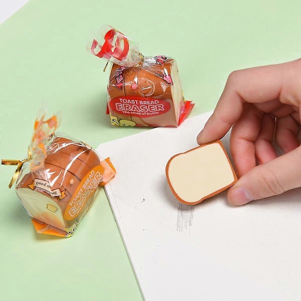 Brødformede viskelædere til børn - Mini nyhed toastbrød viskelædere søde sjove mad blyant viskelædere til skole klasseværelse belønninger fest favoriserer