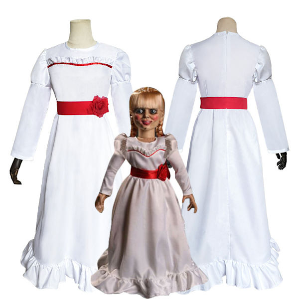 ConjingDoll Annabell Halloween Skräck Vit Klänning Cosplay Kostym M