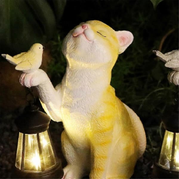 Solar Dekorationsdyrelampe Sød Solar Resin Mini Katte Udendørs Lanterne