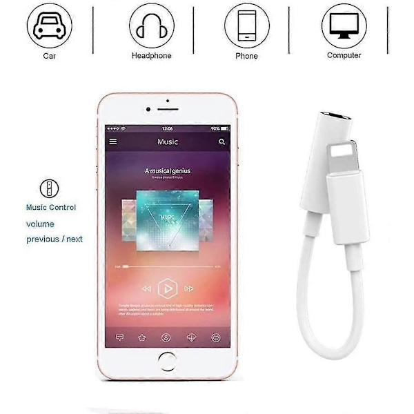 Kuulokeadapteri Lisäadapteri 3,5 mm Audio- ja lataussovitin Lisäaudiokaapeli iPhone 7:lle, valkoinen