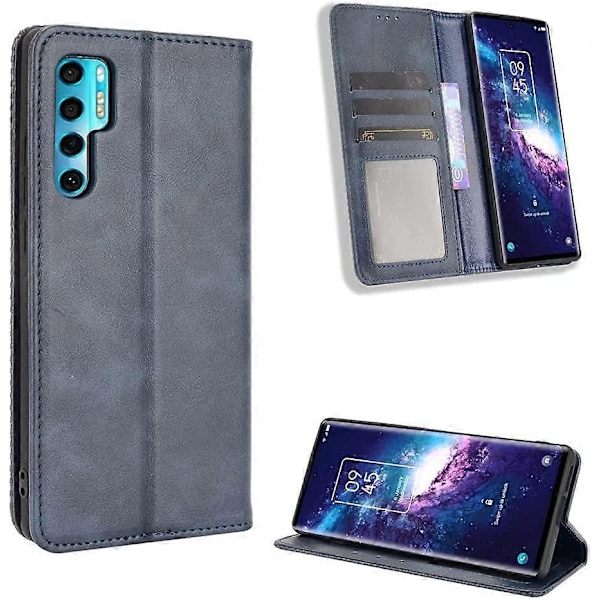 Telefoncover til TCL 20 Pro 5G, med kortlommer, beslag, TPU + PU læder, Flip Cover til TCL 20 Pro 5G. (Blå)