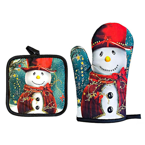 Ugnsvantar och grytlappar Värmebeständiga kökshandskar för mikrovågsugn för matlagning Happy snowman