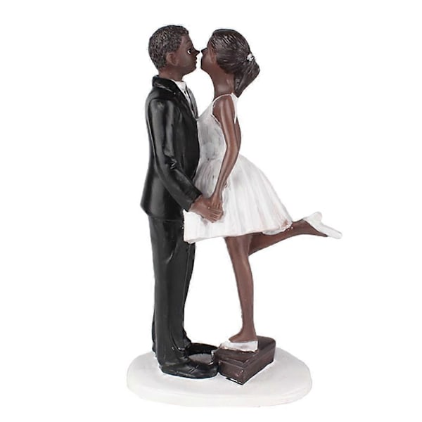 Bryllup Resin Brudgom Kysser Brud Svart Par Figur Kake Stativ Topp