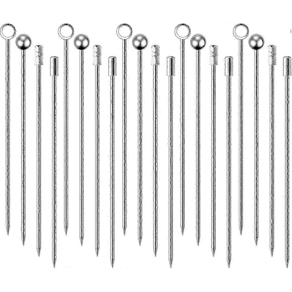 Cocktailpinde, 20 stk. Martini-pinde i rustfrit stål, genanvendelige metal nye