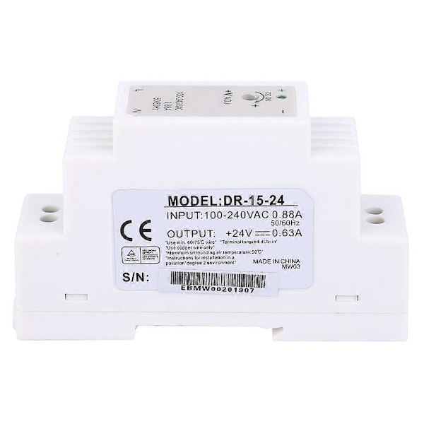 DR-15-24 DIN-skinne enkeltudgang Switching Power Supply 15W 24V 0.63A