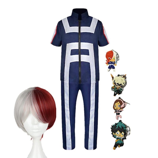 Japansk Anime Mha Bnha Kostym Uniform Outfit Unisex Gym Uniform träningsdräkt med 4 nyckelringar och peruk 1 M