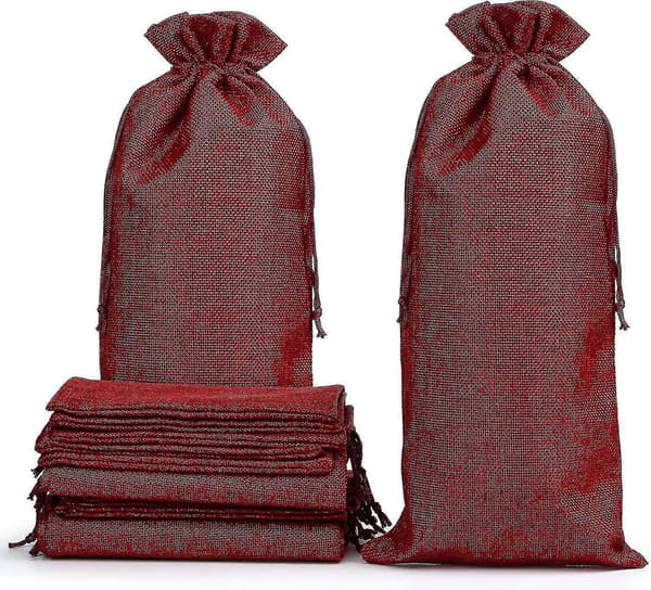 12 st vinflaskor, naturliga juteväskor, flaskväska, tygpåsar, presentpåsar för vinflaskor, champagneflaskor, 16 x 36 cm