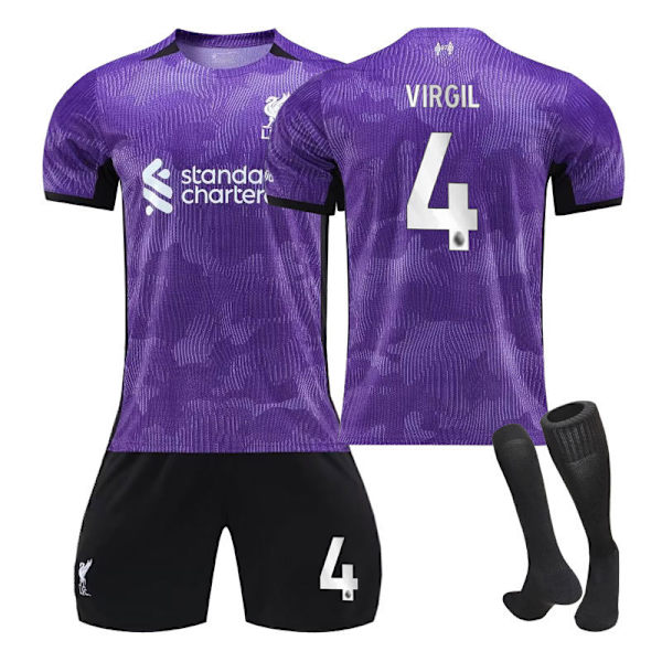 23-24 Liverpools andra gästträningsdräkt för elever för barn NO.4 VIRGIL XL