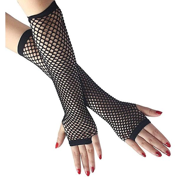 Fisknätshandskar,svarta Fisknät långa handskar Festtillbehör Svart Nylon Fingerlös present