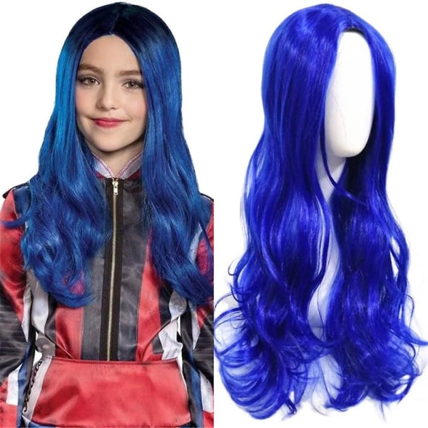 Descendants 3 Evie Cosplay hårperuk Blå lockiga långa peruker