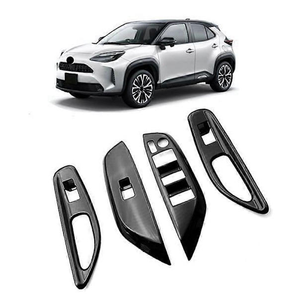 Bil Blank Svart Fönsterglas Hissknapp Trim Switch Cover Dörr Armstöd Panel för YARiS 2020-2023 L