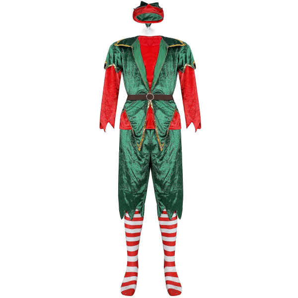 Kvinnor Män Jultomtekostym Xmas Green Elf Cosplay Kostymer Kostym för vuxna Men-Green XL