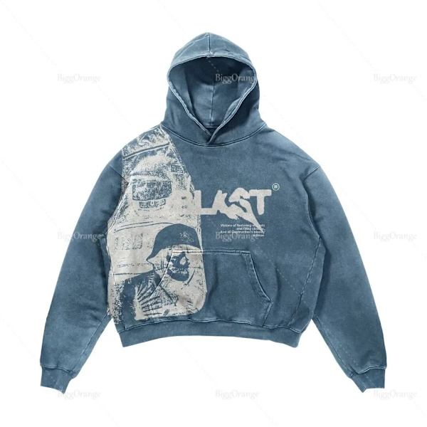 Retro Y2K Hoodie 2022 Kappor Streetwear Gothic Casual Alphabet Blast Print Mönster Skalle Mode Hoodie Herr Harajuku Herrkläder 1 XL