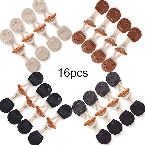 Hornknapper 16 Par Træ PU Læder Hornknapper Toggle Knap Horn Toggle Syning, til Frakke, Jakke, DIY Dekoration, 16cm