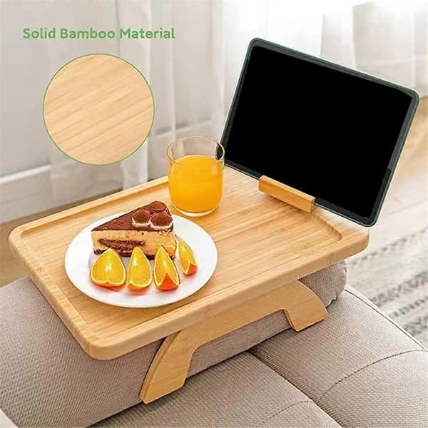 Sofa Clip-on Sidebord for Brede Sofaer Arm, Sammenleggbart Sofabrett med 360° Roterende Telefonholder