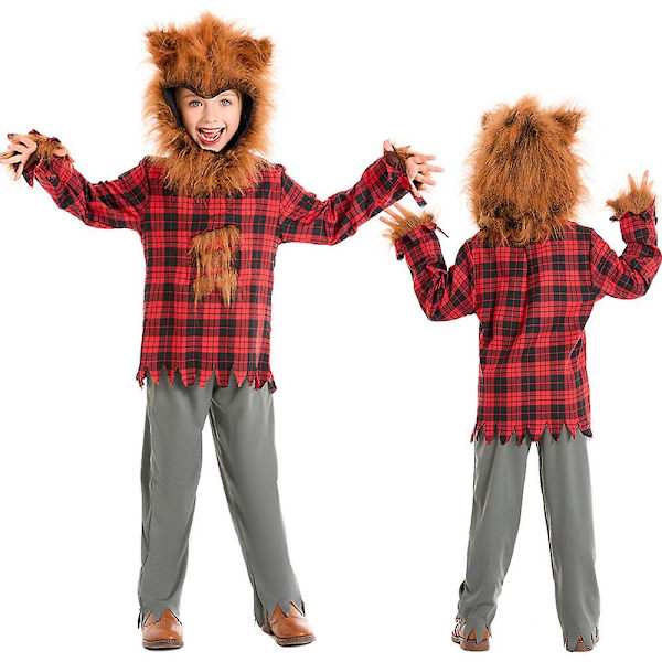 Varulv för barn Halloween kostym för flickor Pojkar Grå fullmåne varulv kostym för barn Wolfman kostym L