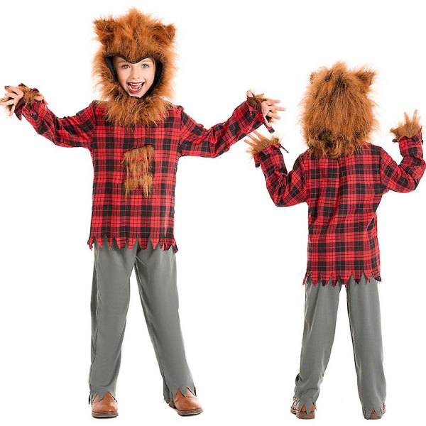 Varulv för barn Halloween kostym för flickor Pojkar Grå fullmåne varulv kostym för barn Wolfman kostym M
