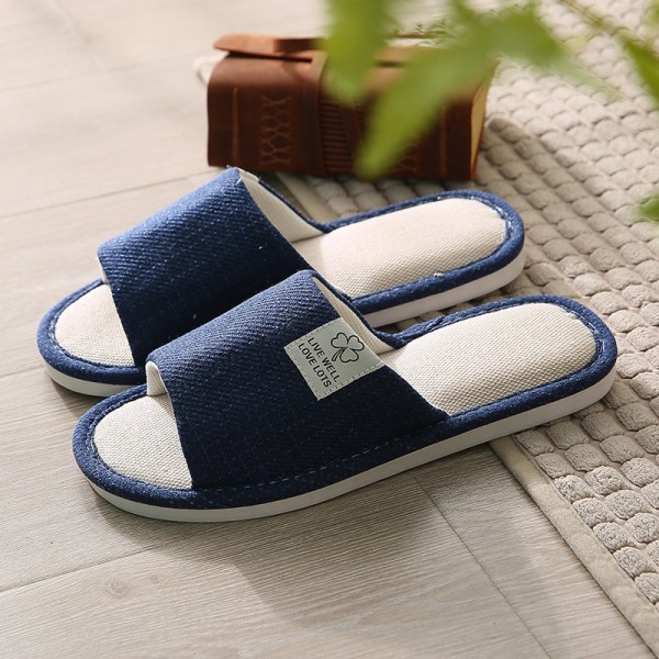 Söt tecknad kanin Kanin Bomull Linne Tofflor Dam Sommar Andas Tjock Plattform Slides Tofflor Kawaii Flip Flops Sandaler Navy-Thin 40-41(25-25.5cm)