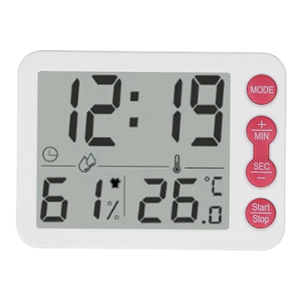 Indendørs Digital Temperatur Fugtighedsmåler Multifunktionel Elektronisk Termometer Hygrometer med Vækkeur Funktion Hvid Rød Knap
