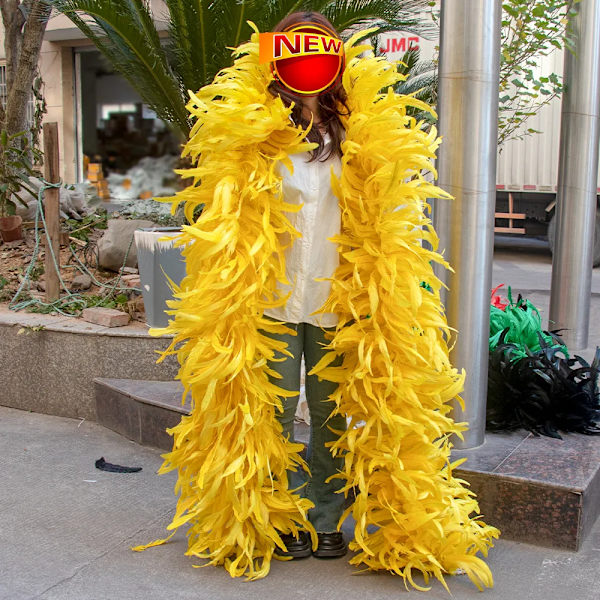 Svart 2/3 Yard Natural Rooster Stjärtfjädrar Boa Trim Kycklingplymer Scarf för jul Karneval Festklänning Kläder Sjal Yellow 3 Yard